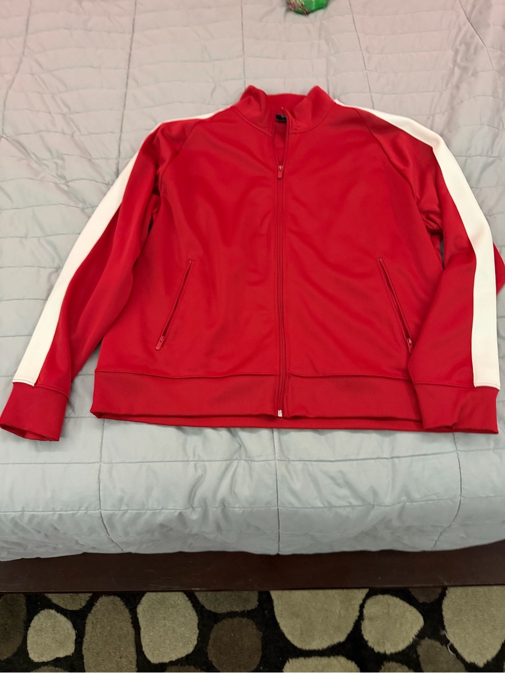 Red Zip-Up Track suit with White Sleeve Stripes